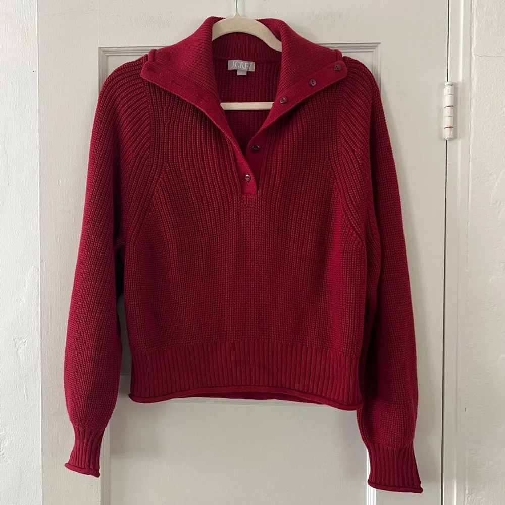 J Crew NWOT Womens Red Maroon Ribbed Cotton Button Collar Sweater Small - Picture 3 of 15